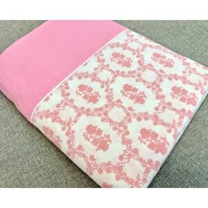 Vintage Twin Pink Floral Flat Sheet White Rose Trellis Cottage Coquette Cottage